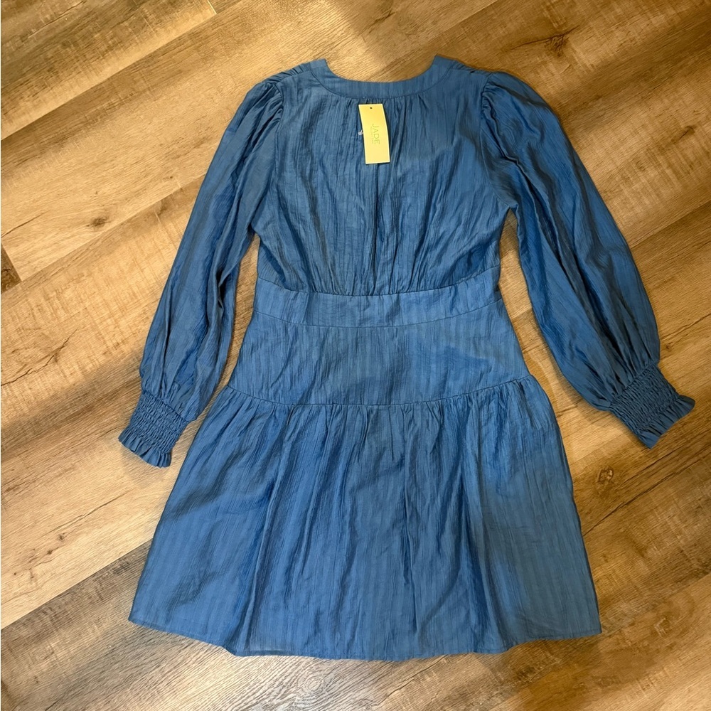 JADE 🆕 Melody Tam Indigo V Neck Flounce Dress Size Small 🆕🆕🆕 - Picture 9 of 12